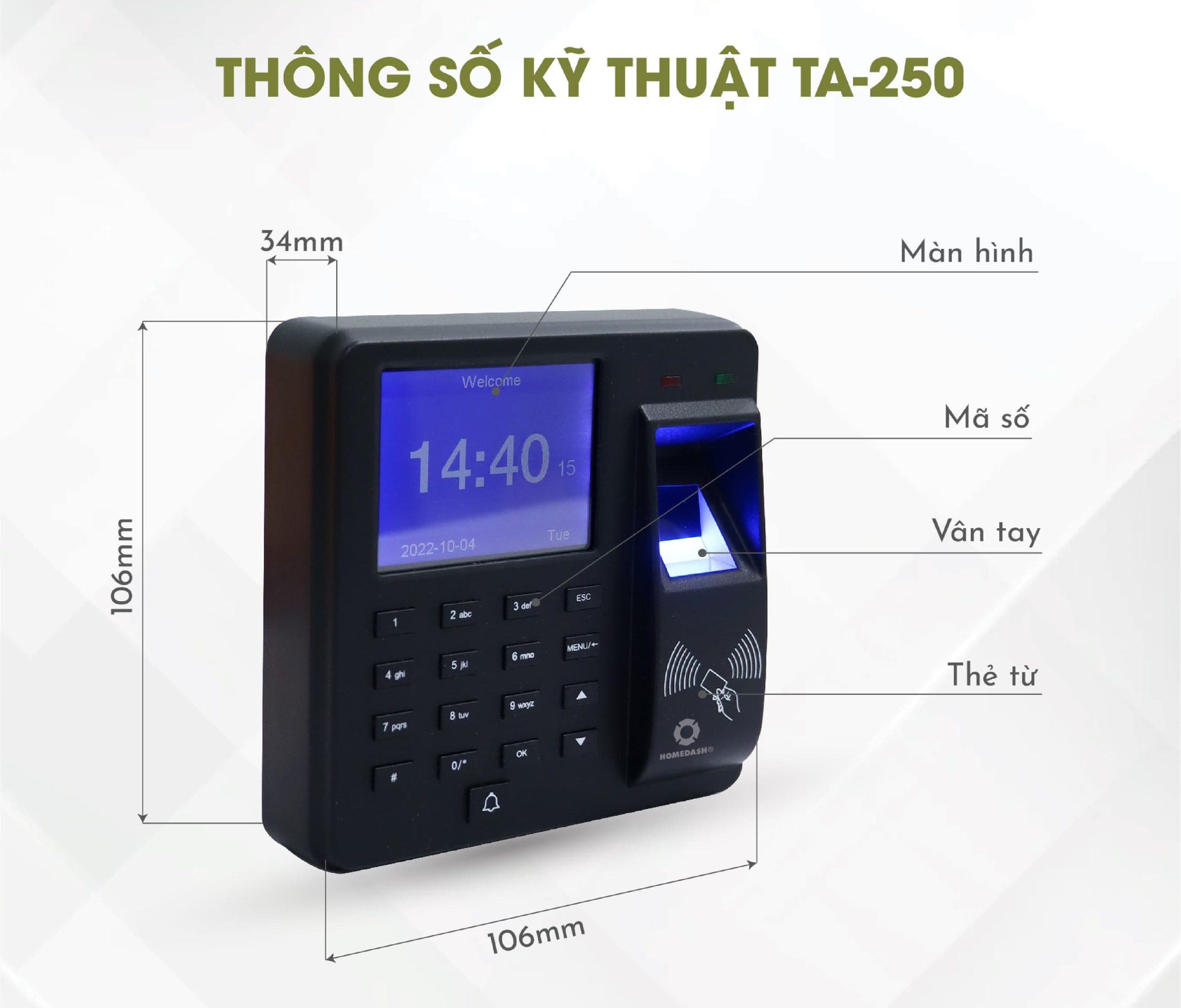 Máy chấm công 3 tính năng TA-250 HomeDash - Image 2